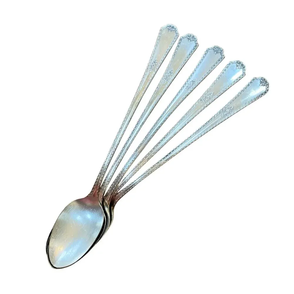 Silver Iced Tea Spoons Set of 5 Wm Rogers Oneida Berkeley 1929 Vintage Antique